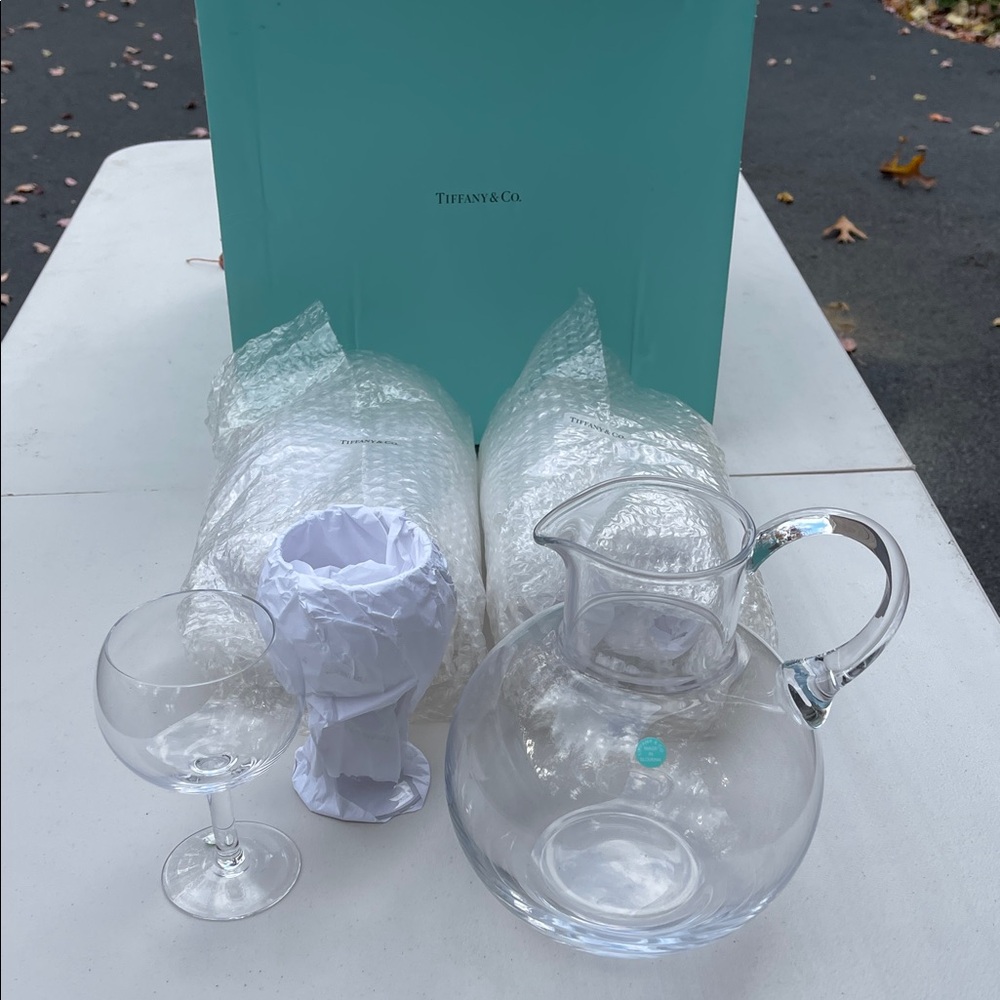 Tiffany & Co. Clear Crystal Pitcher and Glass Set